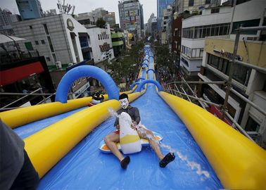 Custom Blue Giant Inflatable Water Slide กิจกรรม City Street Span ช่วงชีวิตที่ยาวนาน