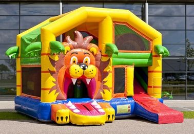ชุดจัมเปอร์ Lion Bounce House พร้อมหลังคา / ทับซ้อน Overdekt Leeuw Toddler Bouncy Castle