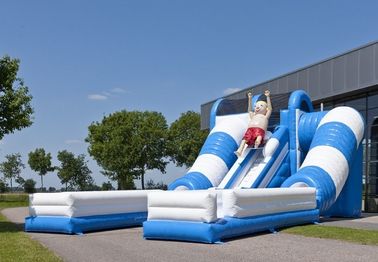 สีฟ้า / สีขาวอุโมงค์พองพาณิชย์ Inflatable Slide ปลอดภัย Giant ให้เช่าสไลด์