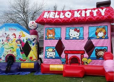 สีชมพู Hello Kitty Inflatable Bouncer, Blow Up เด็กปราสาท Bouncy สำหรับสนุก Backyard