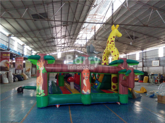 0.55 มม. PVC Inflatable สวนสนุก Bouncer สไลด์สนามเด็กเล่น Jungle Animal Theme
