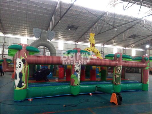 0.55 มม. PVC Inflatable สวนสนุก Bouncer สไลด์สนามเด็กเล่น Jungle Animal Theme