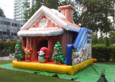 Cuatomized 0.55mm PVC Merry Christmas พองซานตาคลอสปราสาท Bouncy สำหรับเด็กเล่น