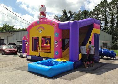 เด็กเลี้ยงสีชมพูสวัสดีลโลคิตตีธีม inflatable Bouncer กับสไลด์ 0.55mm พีวีซี Tarpaulin