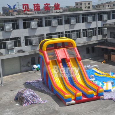 0.55mm PVC Double Lane Blow Up Slide ของเล่นสไลด์เด็กทำให้พองสำหรับสนามเด็กเล่น