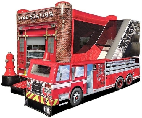 0.55mm PVC Bouncer Fire Station Combo Bouncy House พร้อมเครื่องเป่าลม