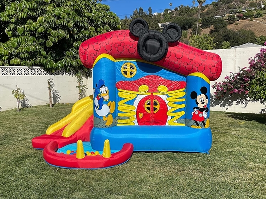 0.55mm PVC Inflatable Bouncer Disney Mickey Mouse Funhouse บ้านตีกลับกลางแจ้งพร้อมสไลด์