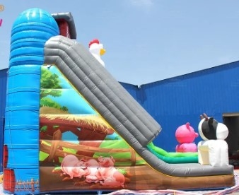 EN71 Double Slide Farm Animal สไลด์น้ำทำให้พอง Blow Up Water Bouncy Castle