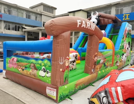 Tarpaulin Commercial Bouncy Slide Combo ฟาร์มสัตว์ตีกลับบ้านปราสาทกระโดดทำให้พอง