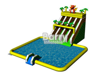 0.55 มม. ผ้าใบกันน้ำพีวีซี Garden Jungle Inflatable Water Slide Park เพื่อการพาณิชย์