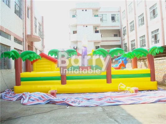 Tarpaulin Inflatable Amusement Park Childrens Bouncy Castle พร้อมธีมสัตว์ช้างสไลด์