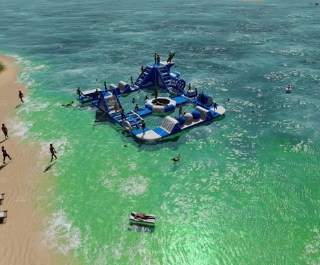 OEM Tarpaulin สวนน้ำลอยน้ำทำให้พอง Family Resorts Water Parks Floating Blow Up Island