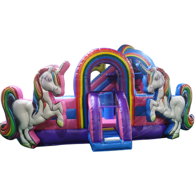 Tarpaulin Commercial Unicorn Bouncing Castle Kids Bounce House เช่า