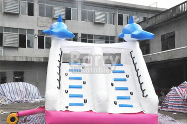 0.55mm Pvc Tarpaulin วัสดุ Dolphin Pink Inflatable สไลด์สำหรับสระว่ายน้ำ