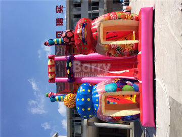 ลูกอมสีชมพู 0.55 มม. ผ้าใบกันน้ำ PVC Outdoor Giant Inflatable Slide / Blow Up สวนสนุก