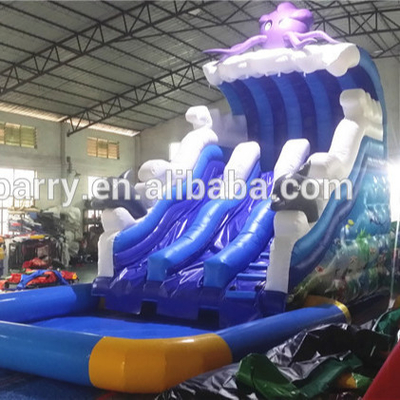 สนามหลังบ้านที่อยู่อาศัย 18ft Double Inflatable Water Slides การพิมพ์ดิจิตอล