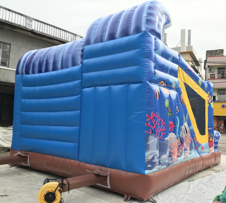 0.55mm PVC Inflatable Bouncer ปราสาทกระโดดธีมมหาสมุทรพร้อมสไลด์ 7mLX5mWX4mH
