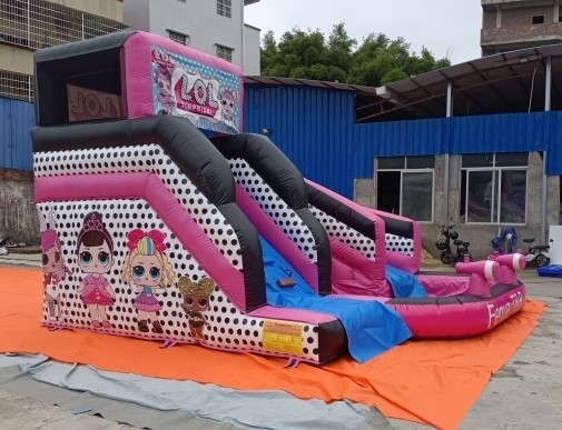 0.55mm PVC Inflatable LOL Bounce House สไลด์ให้เช่าเชิงพาณิชย์สีชมพู