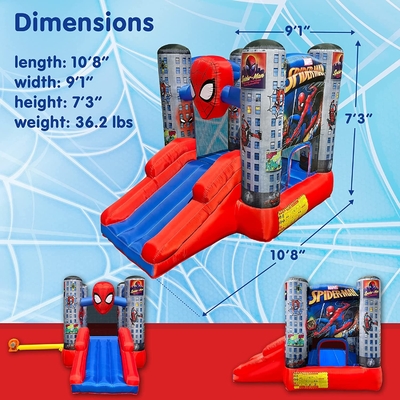 0.55mm PVC Outdoor Bouncer Marvel Spider Man Kids Bounce House พร้อมสไลด์
