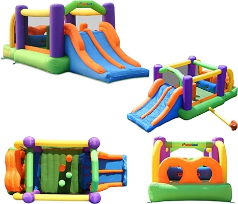 0.55mm PVC Inflatable Racer Obstacle Bounce House พร้อมสไลด์คู่