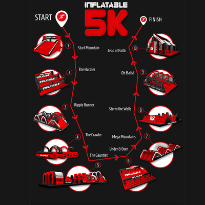 สนามเด็กเล่นกลางแจ้ง เกมการแข่งขัน สีแดง Insane Inflatable 5k Giant 5km สนามอุปสรรค Inflatable สําหรับกิจกรรม
