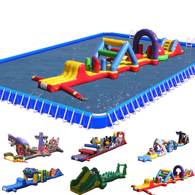 PVC บนน้ํา โครงการแข่งขันอุปสรรคแบบลมได้ มีเส้นทางเดียว Aqua Run With Slide สําหรับเด็กและผู้ใหญ่