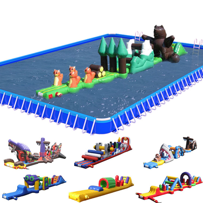 PVC บนน้ํา โครงการแข่งขันอุปสรรคแบบลมได้ มีเส้นทางเดียว Aqua Run With Slide สําหรับเด็กและผู้ใหญ่