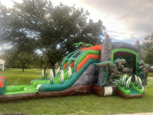 T-Rex ไดโนเสาร์ สไลด์น้ําแบบอัดอัด บ้านกระโดด คอมโบ้ บ้านกระโดดแบบอัดอัด