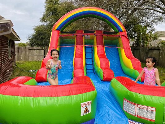 Large Rainbow Color Inflatable Water Splash Slide with Pool for Kids Big Inflatable Slide Playground Events
