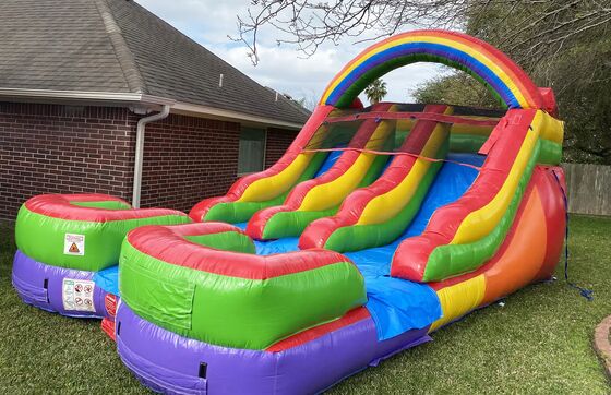 Large Rainbow Color Inflatable Water Splash Slide with Pool for Kids Big Inflatable Slide Playground Events