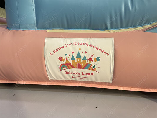 บ้านเป่าลมปราสาทเจ้าหญิงสีชมพูฟ้าพาสเทลพร้อมสไลเดอร์