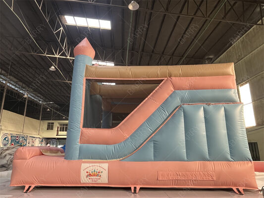 บ้านเป่าลมปราสาทเจ้าหญิงสีชมพูฟ้าพาสเทลพร้อมสไลเดอร์