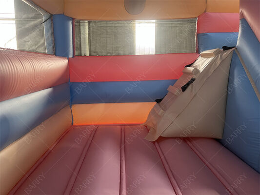 บ้านเป่าลมปราสาทเจ้าหญิงสีชมพูฟ้าพาสเทลพร้อมสไลเดอร์