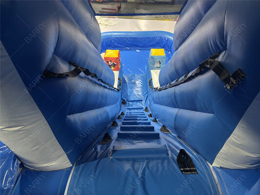 สไลเดอร์เป่าลม PVC สีฟ้าสำหรับเด็กเล่นในสวนหลังบ้านพร้อมสระน้ำสำหรับใช้ในบ้าน