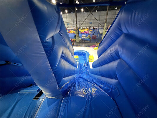 สไลเดอร์เป่าลม PVC สีฟ้าสำหรับเด็กเล่นในสวนหลังบ้านพร้อมสระน้ำสำหรับใช้ในบ้าน