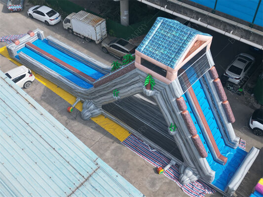 สไลเดอร์น้ำเป่าลมขนาดใหญ่เกรดเชิงพาณิชย์, สไลเดอร์สองเลนธีมทรอปิคอลแบบเปียก/แห้งสำหรับสวนสนุกและเทศกาล