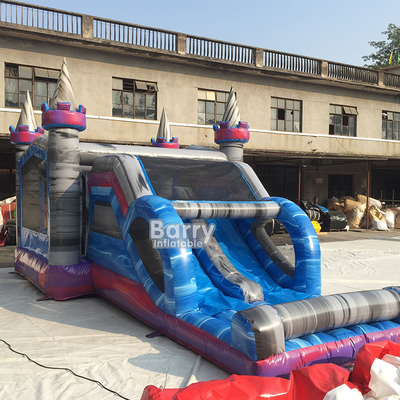 CE Tarpaulin Commercial Inflatable Castle พร้อมสระน้ำสไลด์ 10mL * 5mW * 6mH