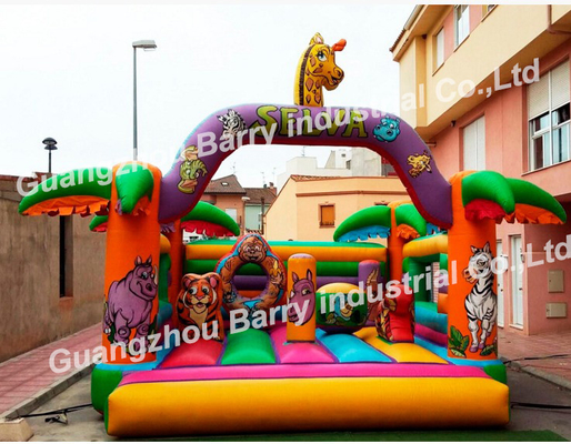 18OZ PVC Inflatable Bouncer House สีสันสดใสระเบิดปราสาทและสไลด์