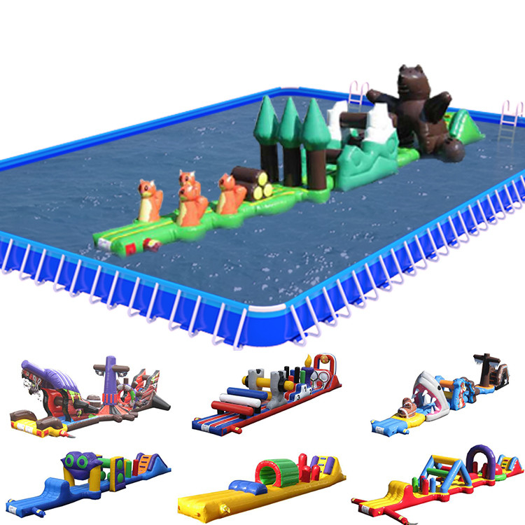 PVC บนน้ํา โครงการแข่งขันอุปสรรคแบบลมได้ มีเส้นทางเดียว Aqua Run With Slide สําหรับเด็กและผู้ใหญ่