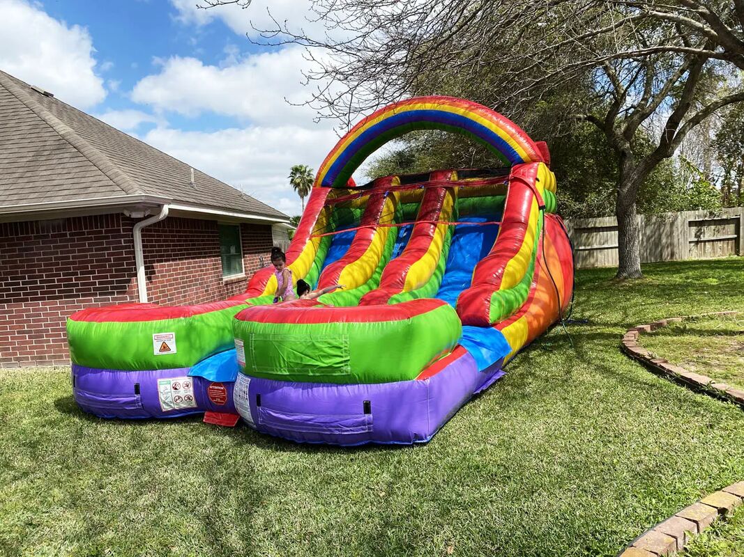 Large Rainbow Color Inflatable Water Splash Slide with Pool for Kids Big Inflatable Slide Playground Events