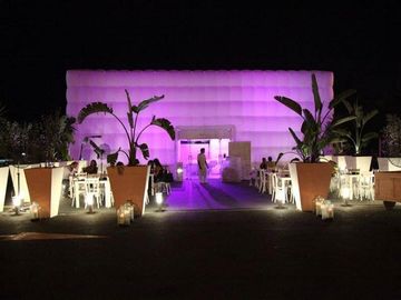 Giant Purple Lighting พองเต็นท์ Cube พิมพ์สำหรับงานแสดงสินค้า