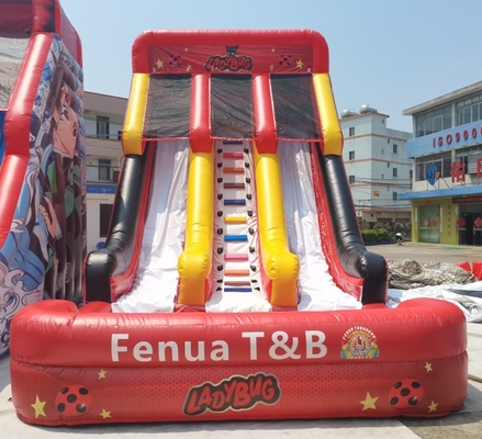 PVC Tarpaulin Beetles Girl สไลด์น้ำทำให้พอง Double Lanes With Pool