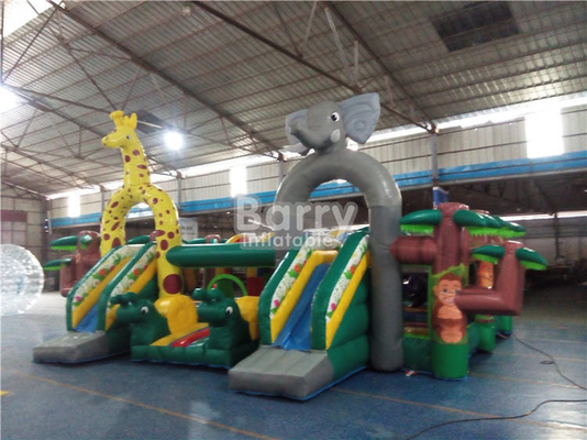 0.55 มม. PVC Inflatable สวนสนุก Bouncer สไลด์สนามเด็กเล่น Jungle Animal Theme