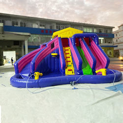 EN71 สวนน้ำเป่าลม Bouncy Castle สวนสนุกสำหรับเด็กพร้อมสไลเดอร์สระน้ำ