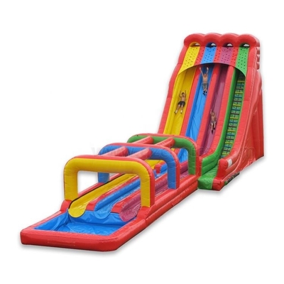 0.55 มม. PVC สีสันสามสไลด์สไลด์น้ำทำให้พองธีมการ์ตูนกลางแจ้ง