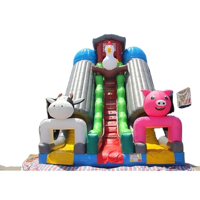 EN71 Double Slide Farm Animal สไลด์น้ำทำให้พอง Blow Up Water Bouncy Castle
