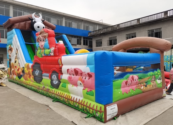 Tarpaulin Commercial Bouncy Slide Combo ฟาร์มสัตว์ตีกลับบ้านปราสาทกระโดดทำให้พอง