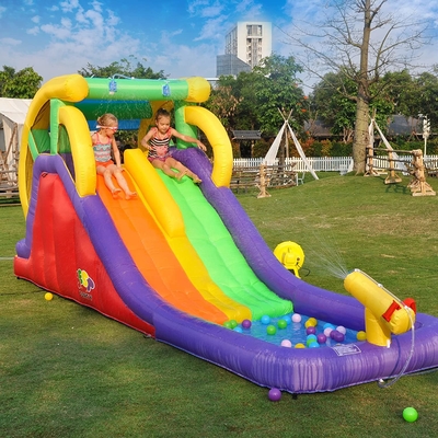การ์ตูน 0.55 มม. PVC 16 Ft สไลด์น้ำทำให้พองพร้อมสระ Dual Lane สำหรับเด็ก