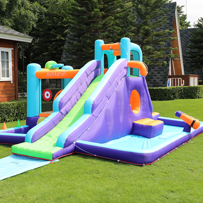 PVC Kids Bounce Backyard สไลด์ทำให้พองได้ ธีมที่กำหนดเอง