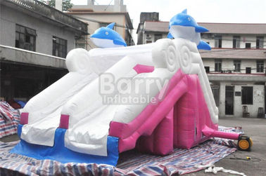 0.55mm Pvc Tarpaulin วัสดุ Dolphin Pink Inflatable สไลด์สำหรับสระว่ายน้ำ